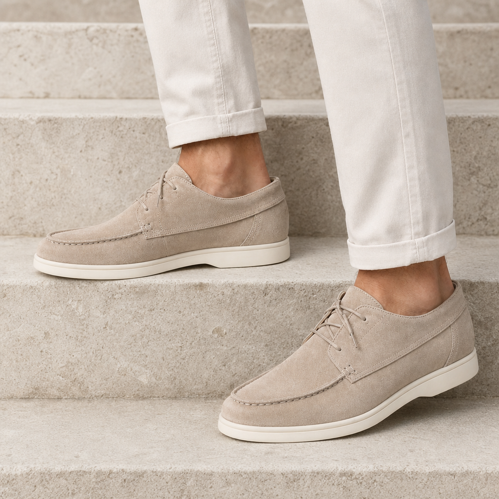 Makarska Suede Lace-Up Derbies in Beige