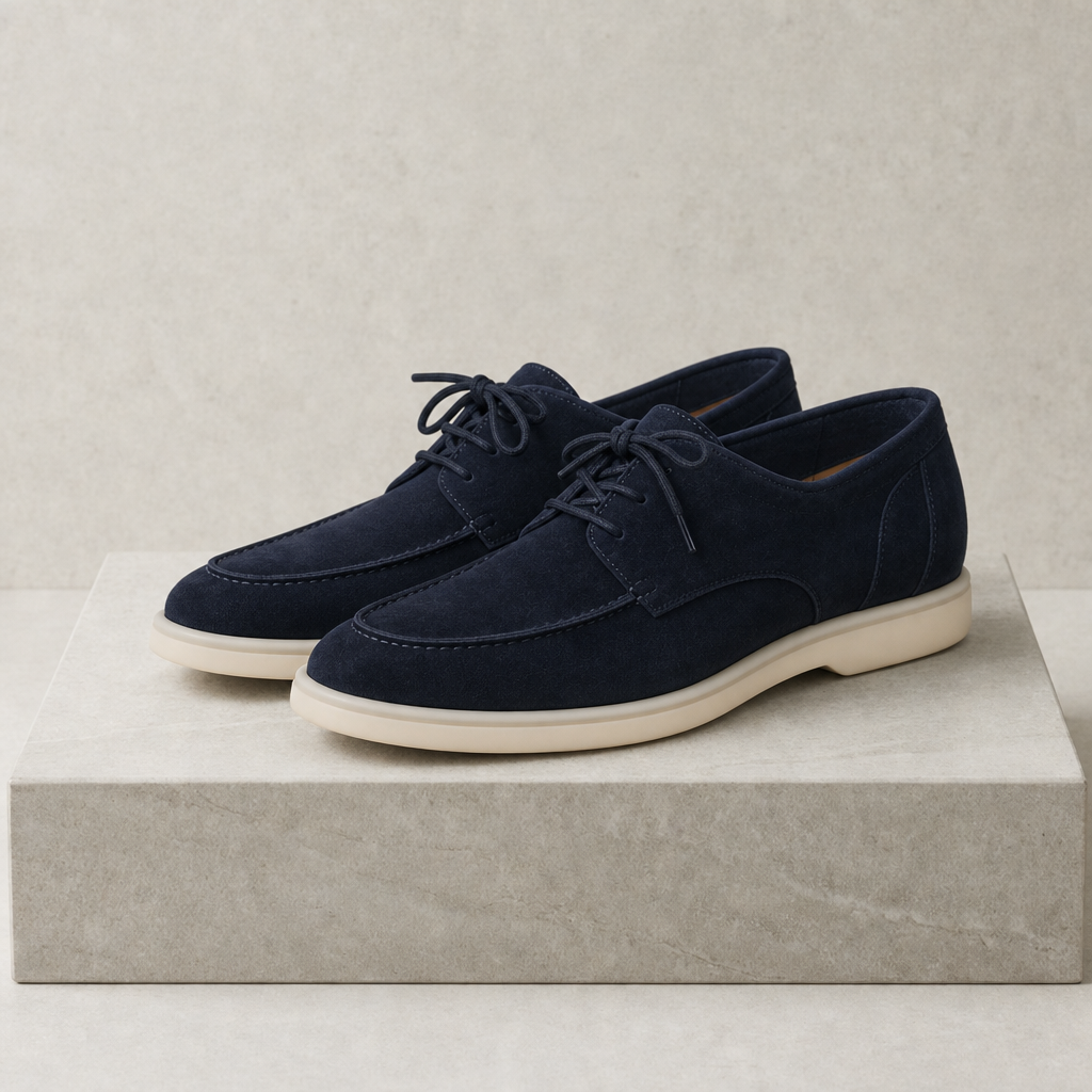 Makarska Suede Lace-Up Derbies in Navy