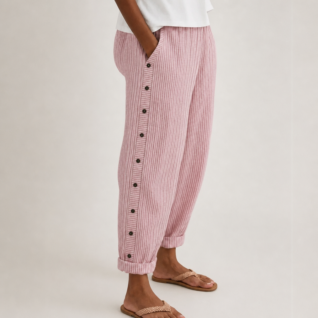 Mantova Striped Button Wide-Leg Pants in Pink