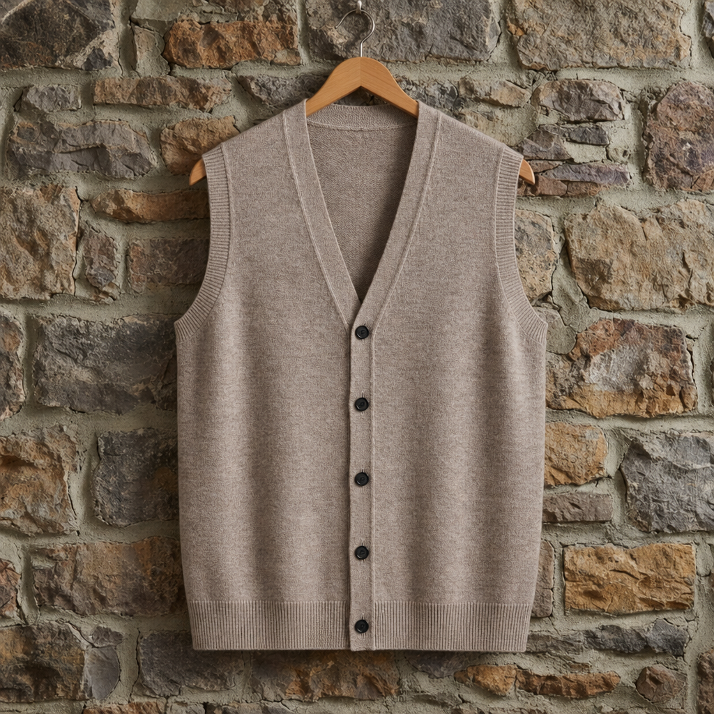 Mdina Knitted Cardigan Vest in Beige