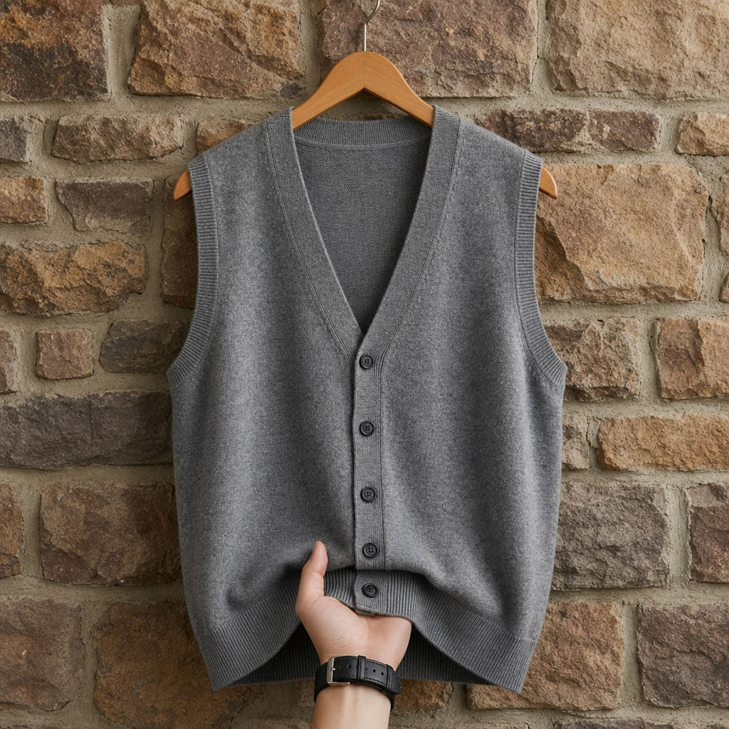 Mdina Knitted Cardigan Vest in Light Gray