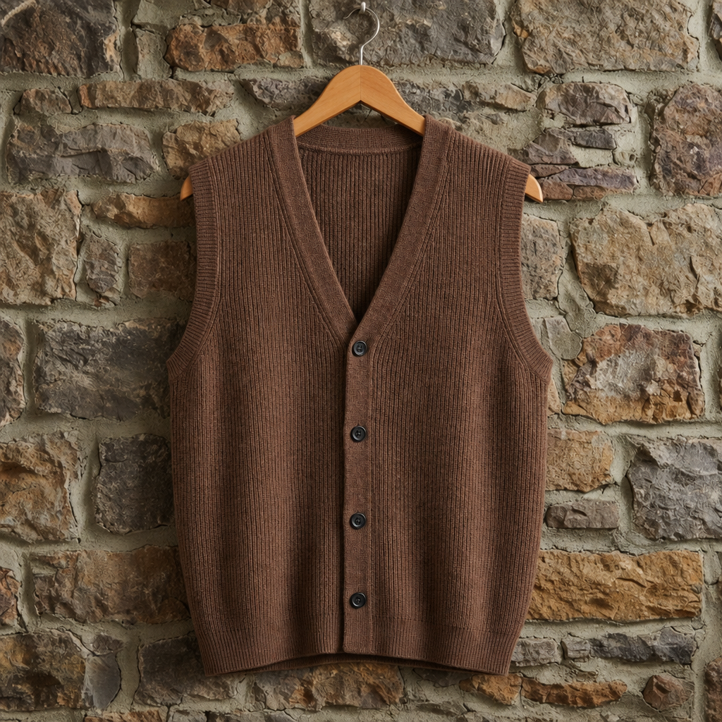Mdina Knitted Cardigan Vest in Brown