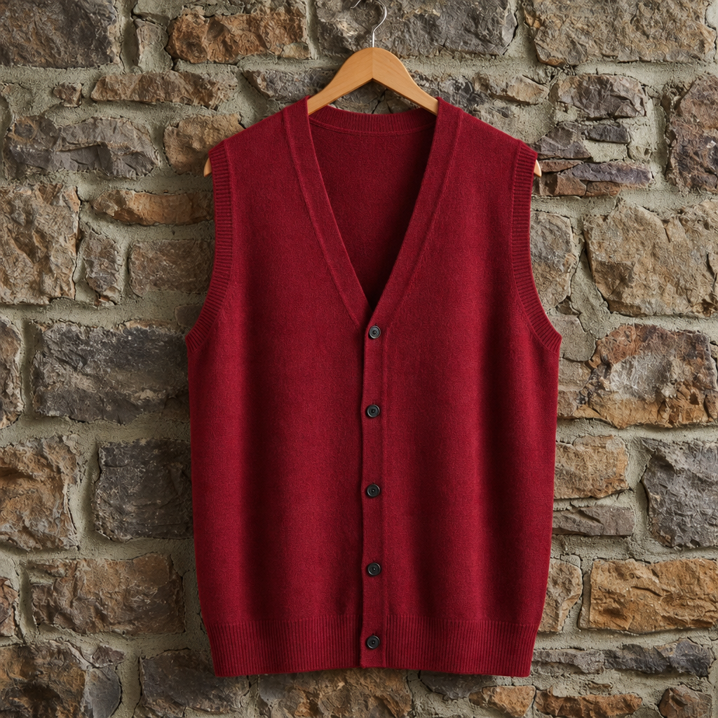 Mdina Knitted Cardigan Vest in Red