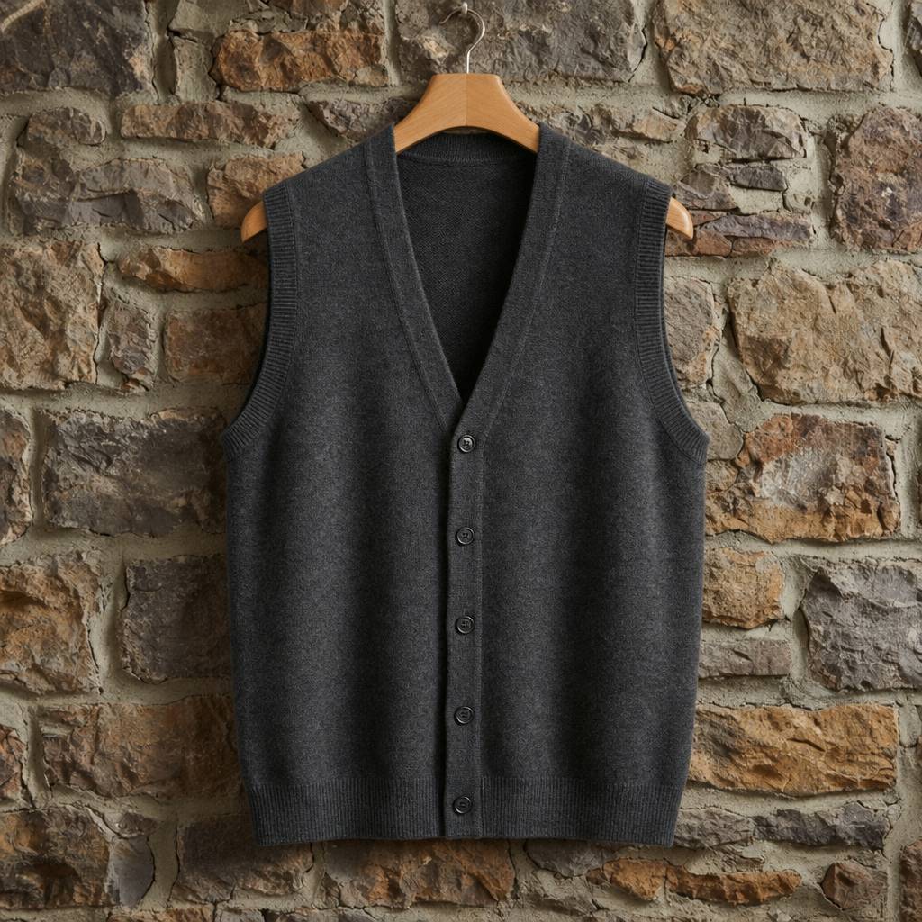 Mdina Knitted Cardigan Vest in Dark Gray