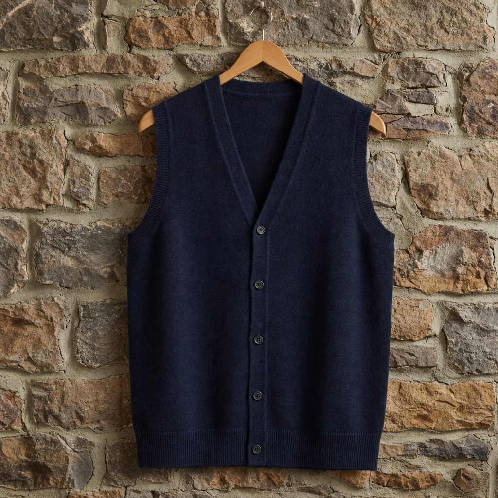 Mdina Knitted Cardigan Vest in Navy Blue