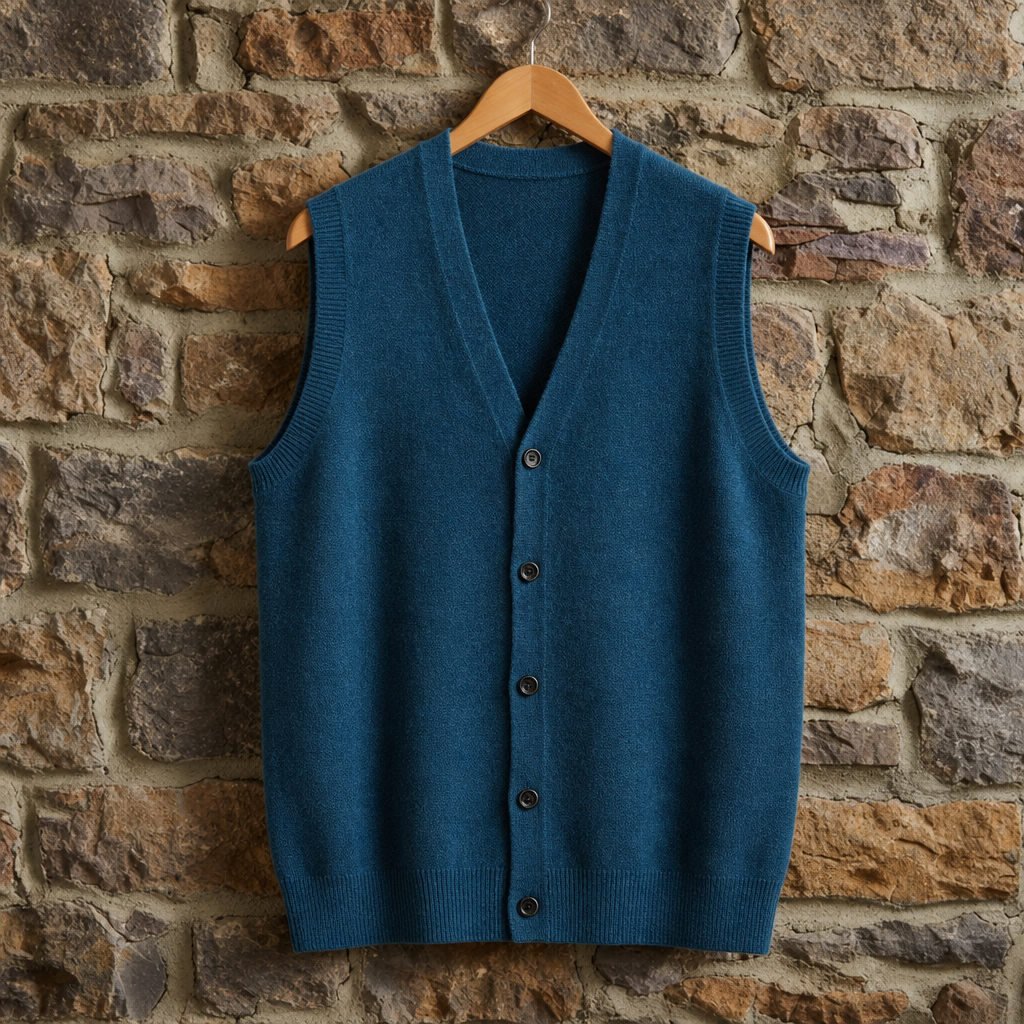 Mdina Knitted Cardigan Vest in Blue