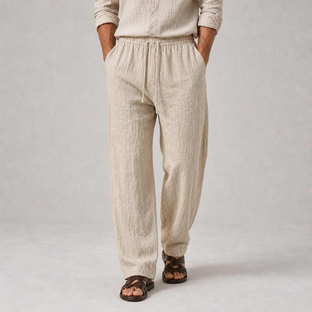 Menerbes Linen Drawstring Trousers in Beige