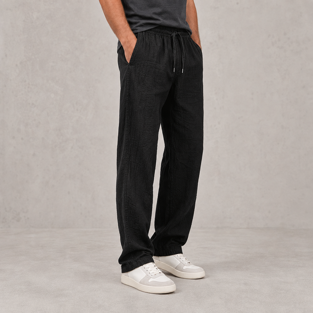 Menerbes Linen Drawstring Trousers in Black