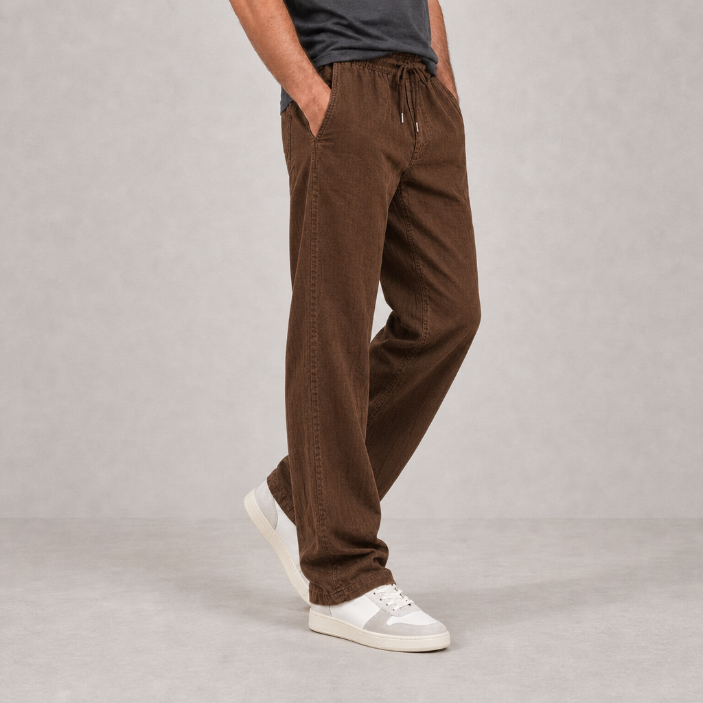 Menerbes Linen Drawstring Trousers in Brown