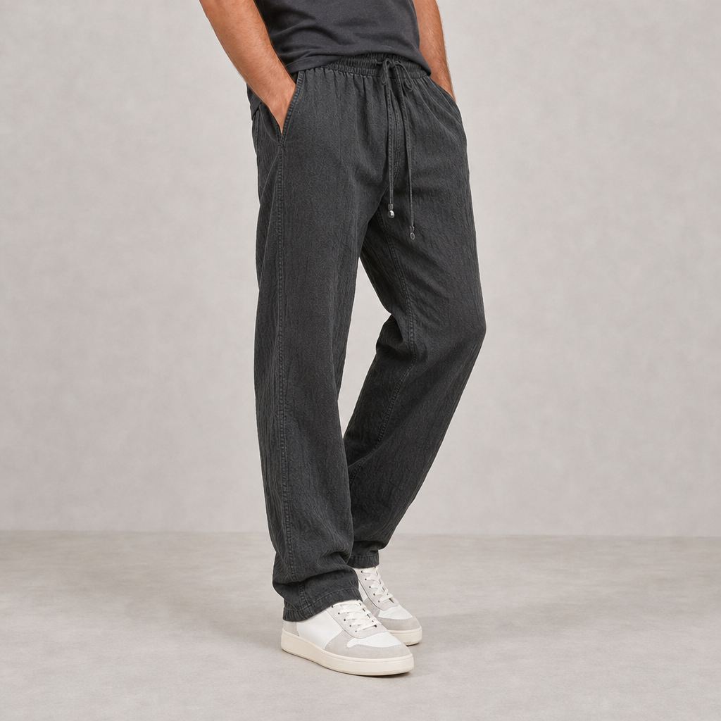 Menerbes Linen Drawstring Trousers in Charcoal Gray