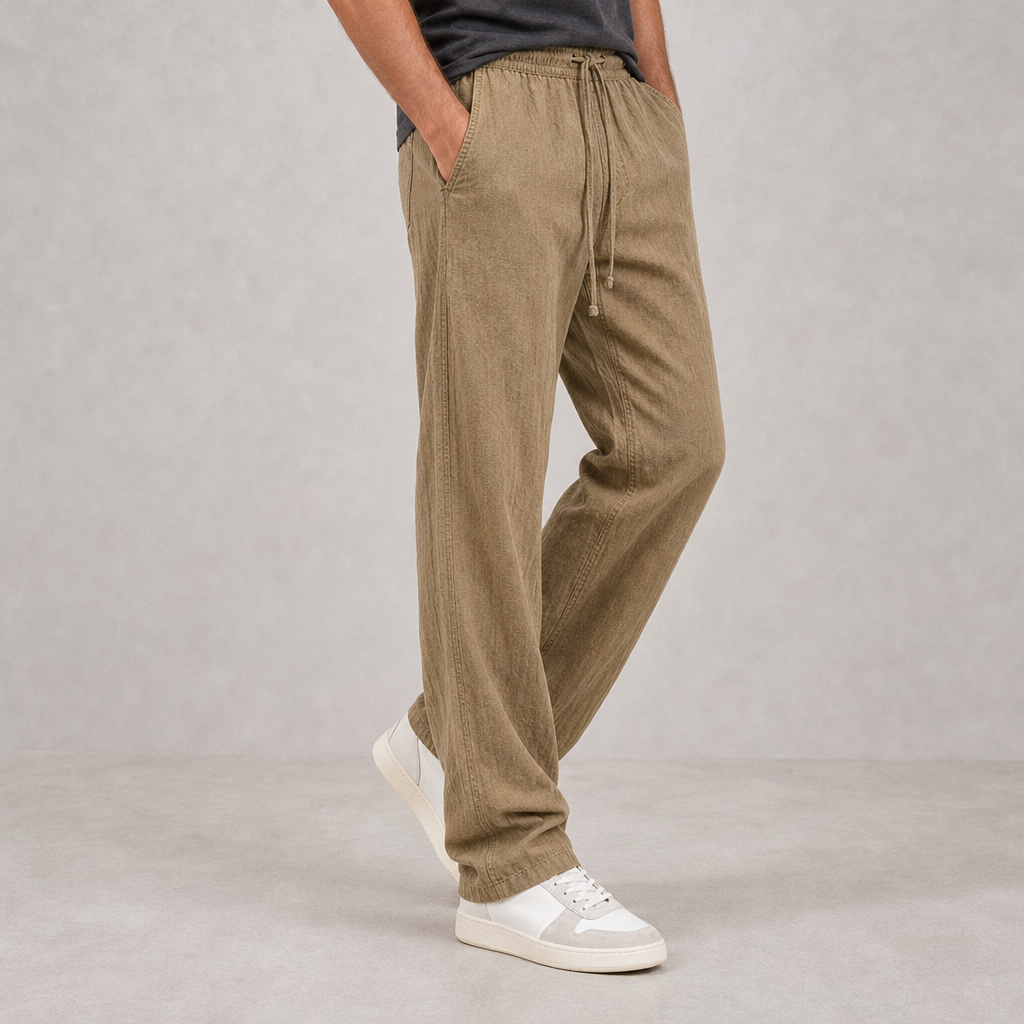 Menerbes Linen Drawstring Trousers in Khaki