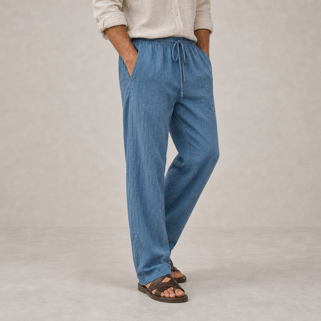 Menerbes Linen Drawstring Trousers in Misty Blue