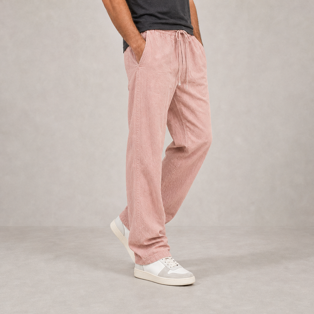 Menerbes Linen Drawstring Trousers in Pink