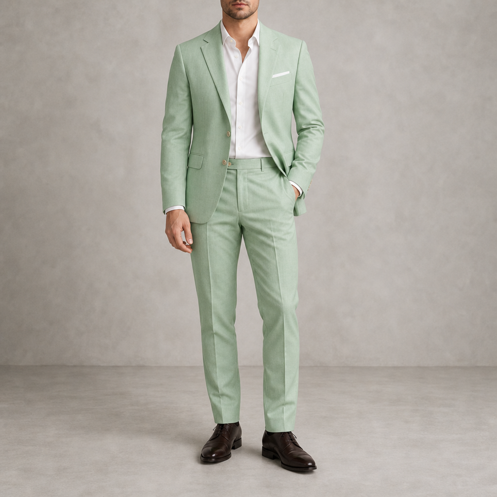 Menerbes Linen Suit Set in Sage Green