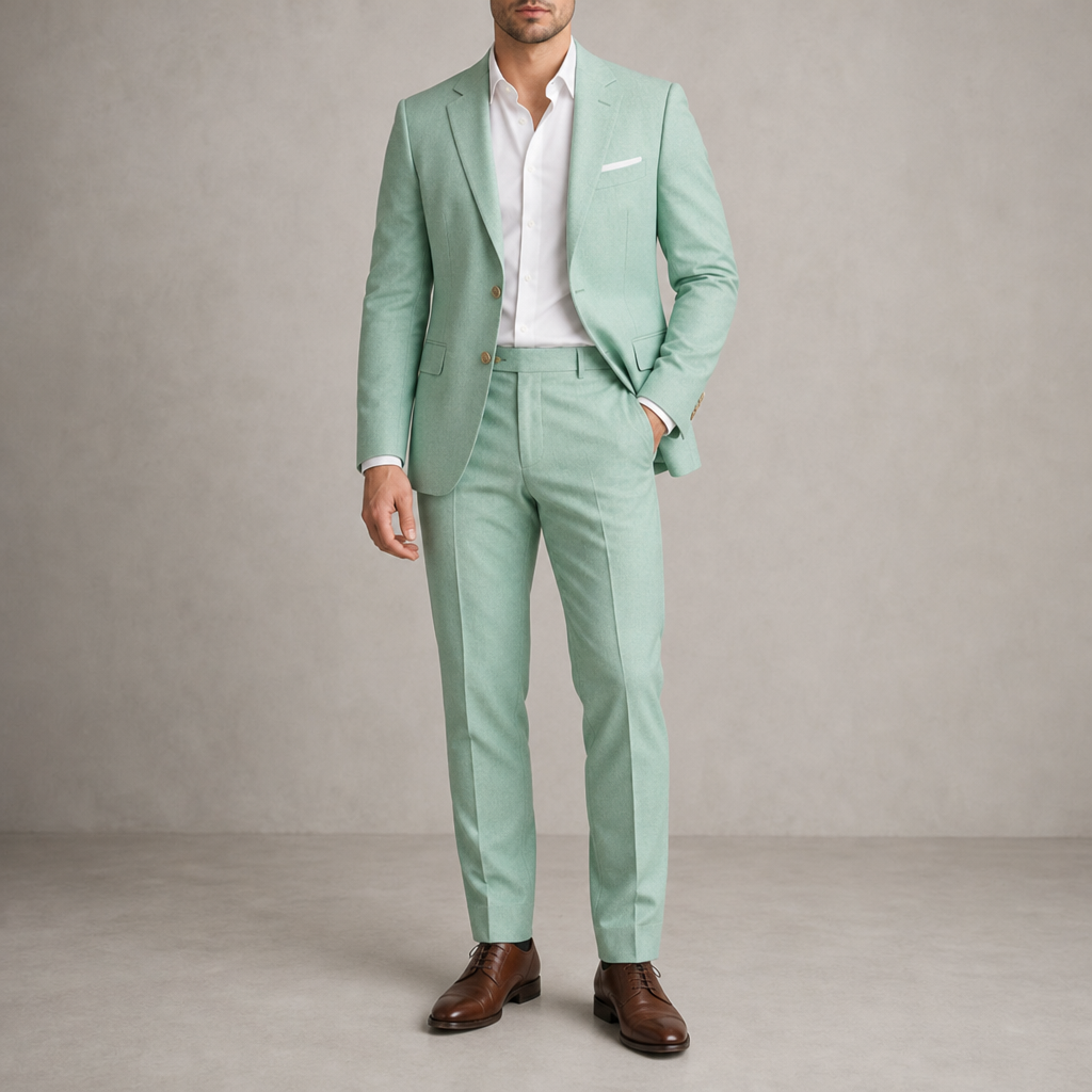 Menerbes Linen Suit Set in Light Green