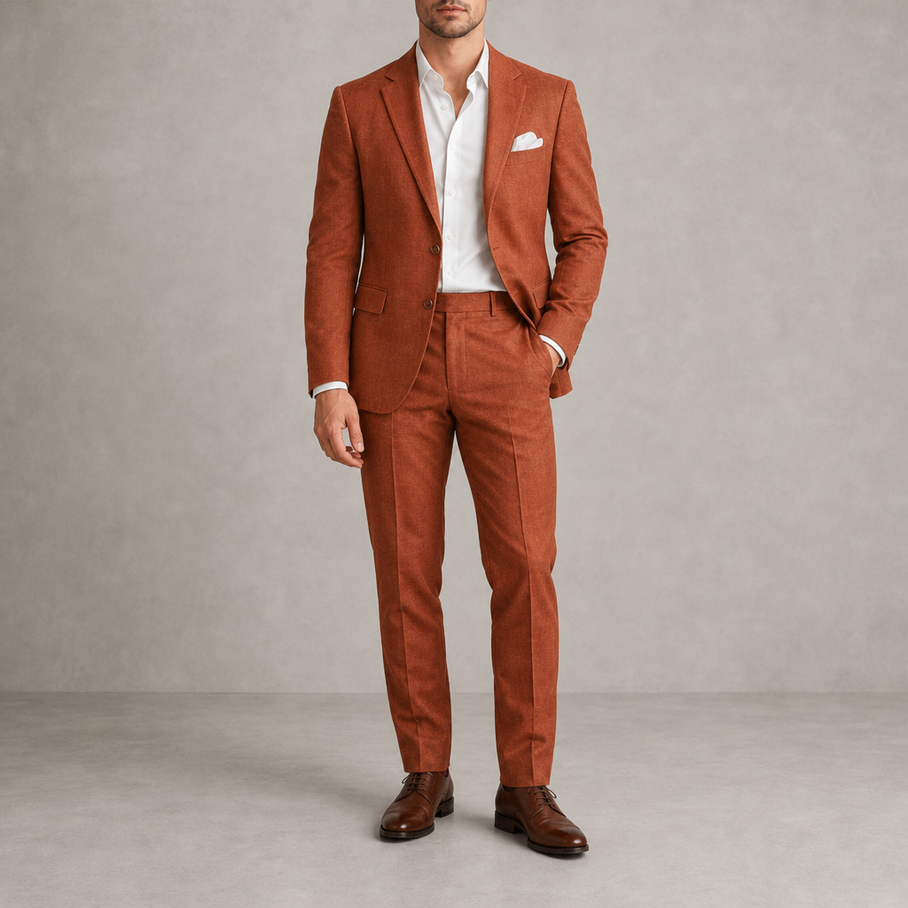 Menerbes Linen Suit Set in Orange