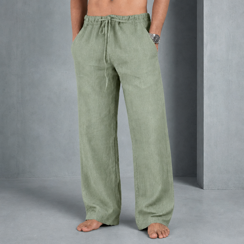 Merano Linen Drawstring Trousers in Green