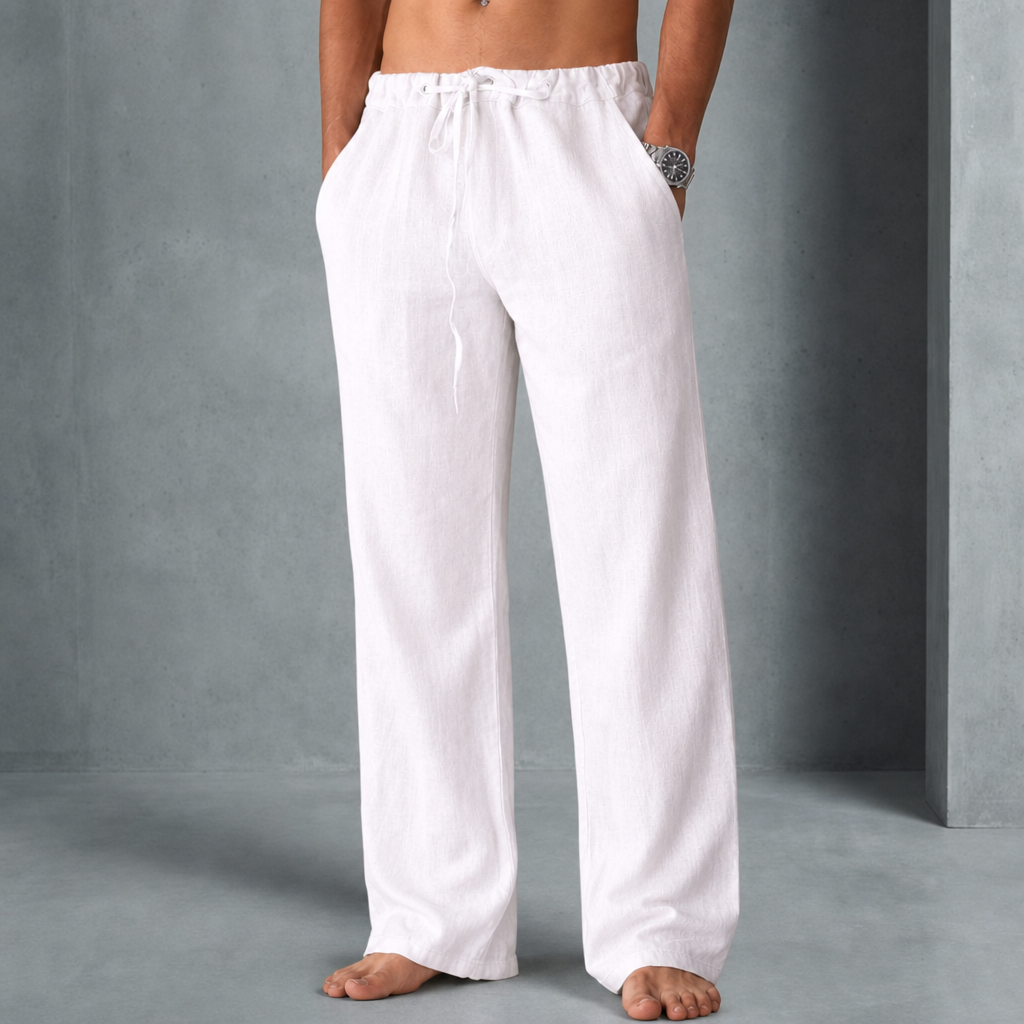 Merano Linen Drawstring Trousers in White