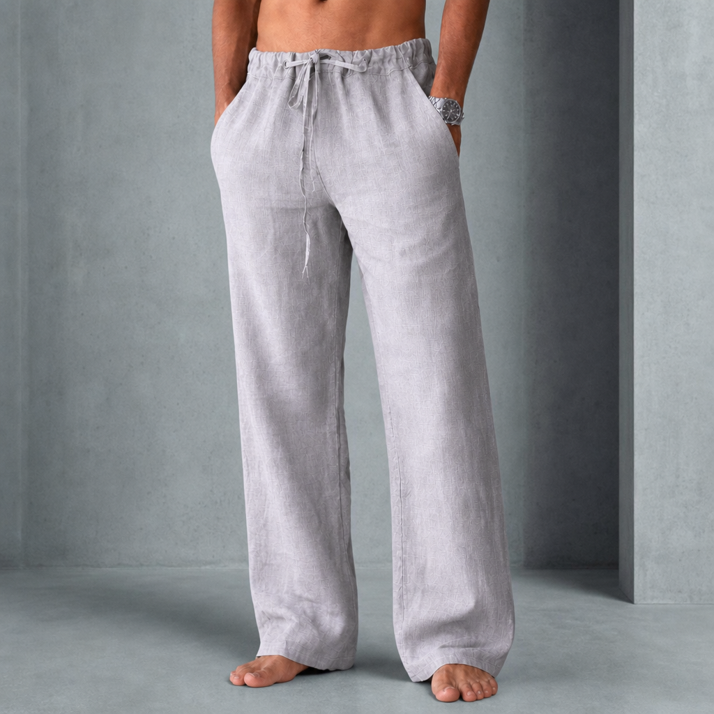 Merano Linen Drawstring Trousers in Light Gray