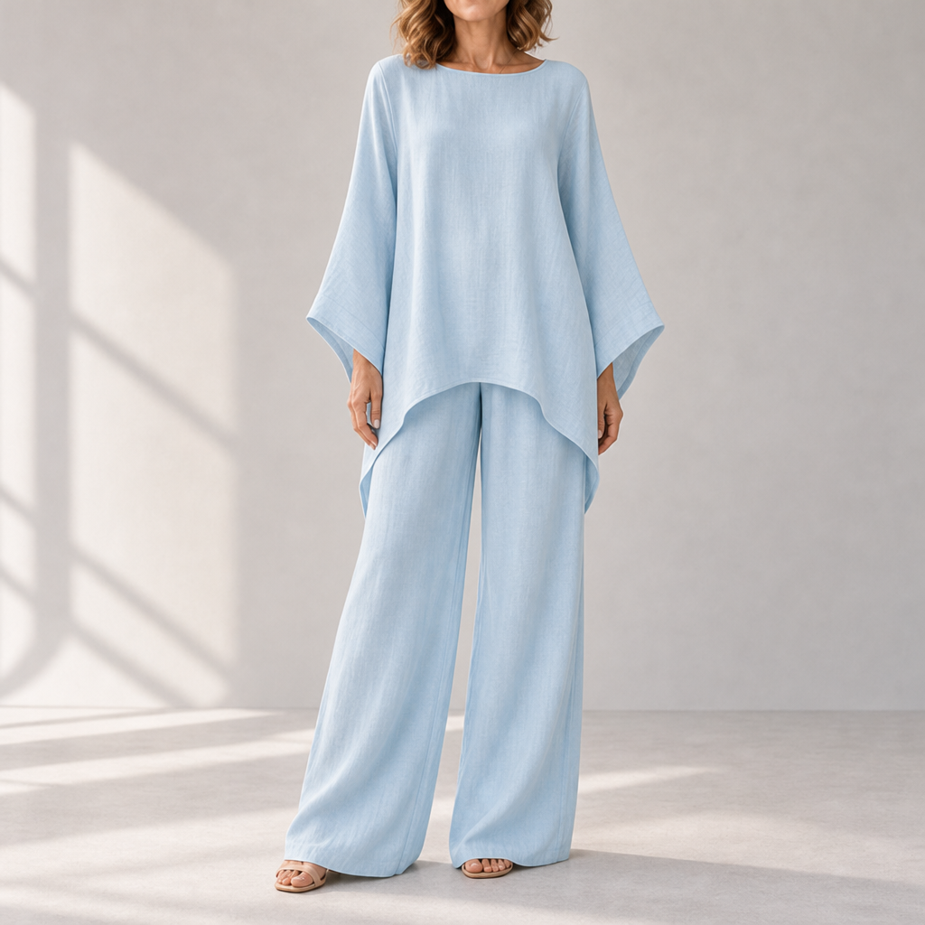 Monreale Linen Oversized Two-Piece Set in Light Blue