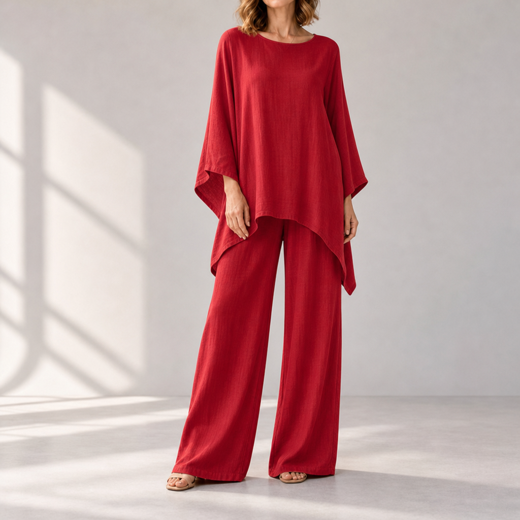 Monreale Linen Oversized Two-Piece Set in Red