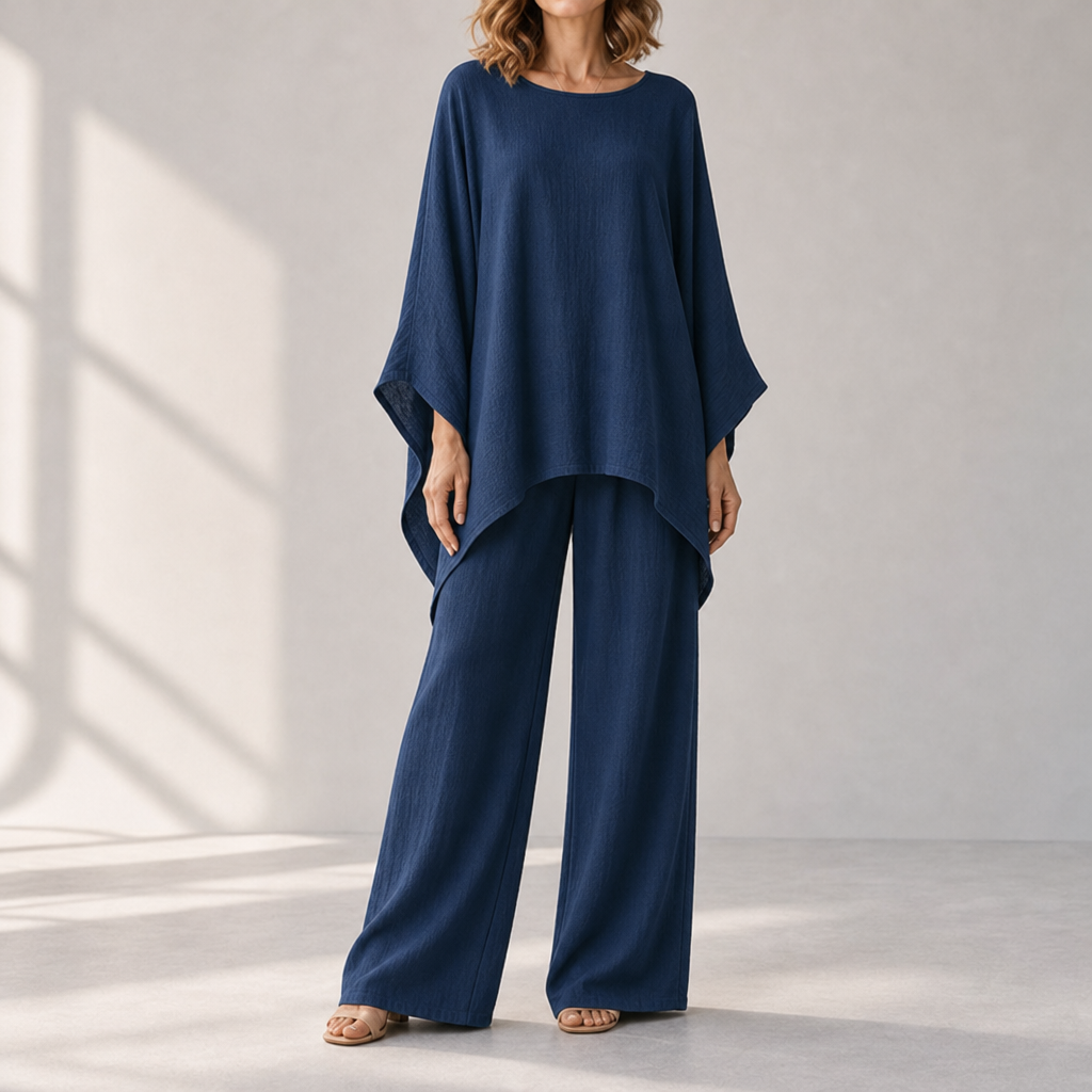Monreale Linen Oversized Two-Piece Set in Navy Blue