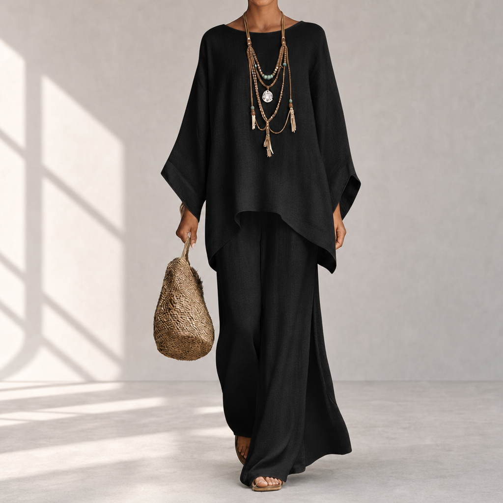 Monreale Linen Oversized Two-Piece Set in Black
