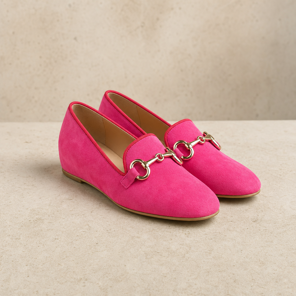 Monreale Orthopedic Suede Horsebit Loafers in Deep Pink
