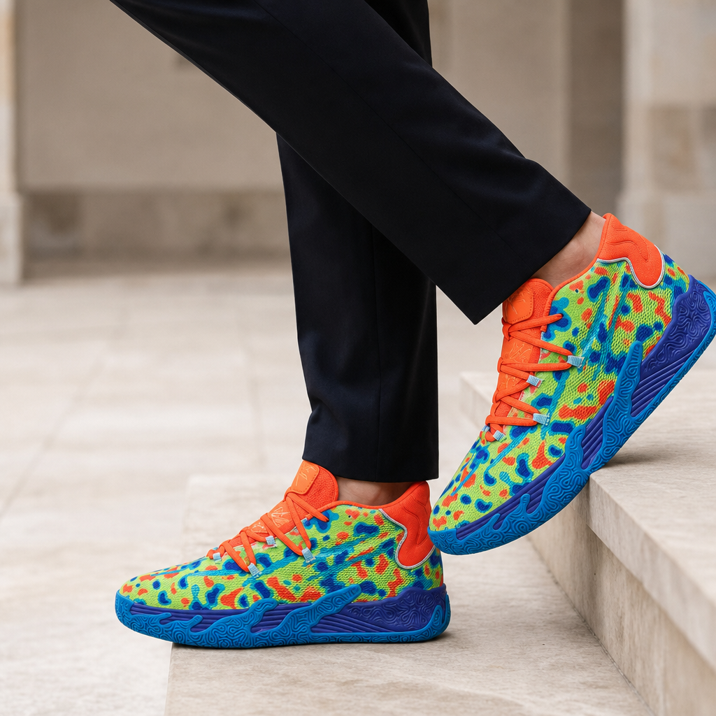 Montalcino High-Top Basketball Sneakers in Orange-Blue