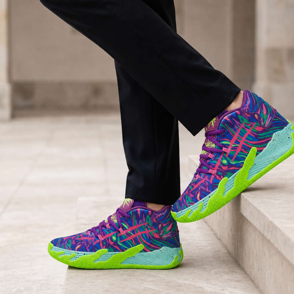 Montalcino High-Top Basketball Sneakers in Purple-Green