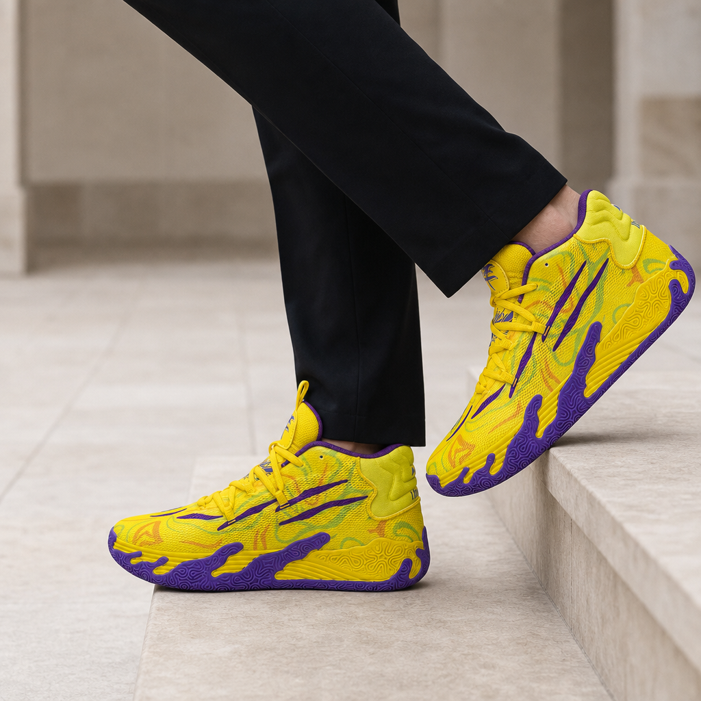 Montalcino High-Top Basketball Sneakers in Yellow-Purple