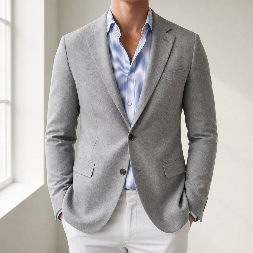 Mougins Linen Tailored Blazer in Gray
