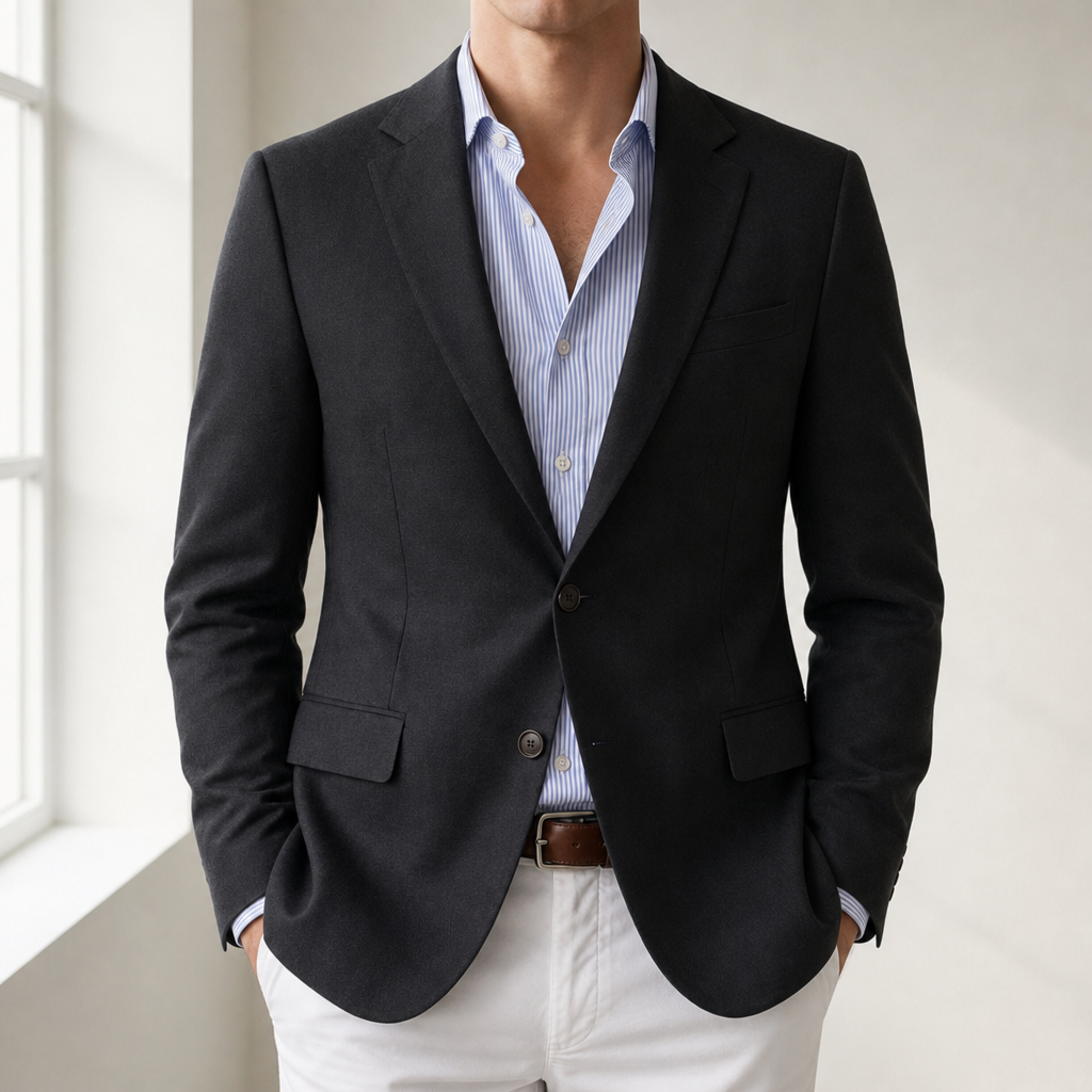 Mougins Linen Tailored Blazer in Black