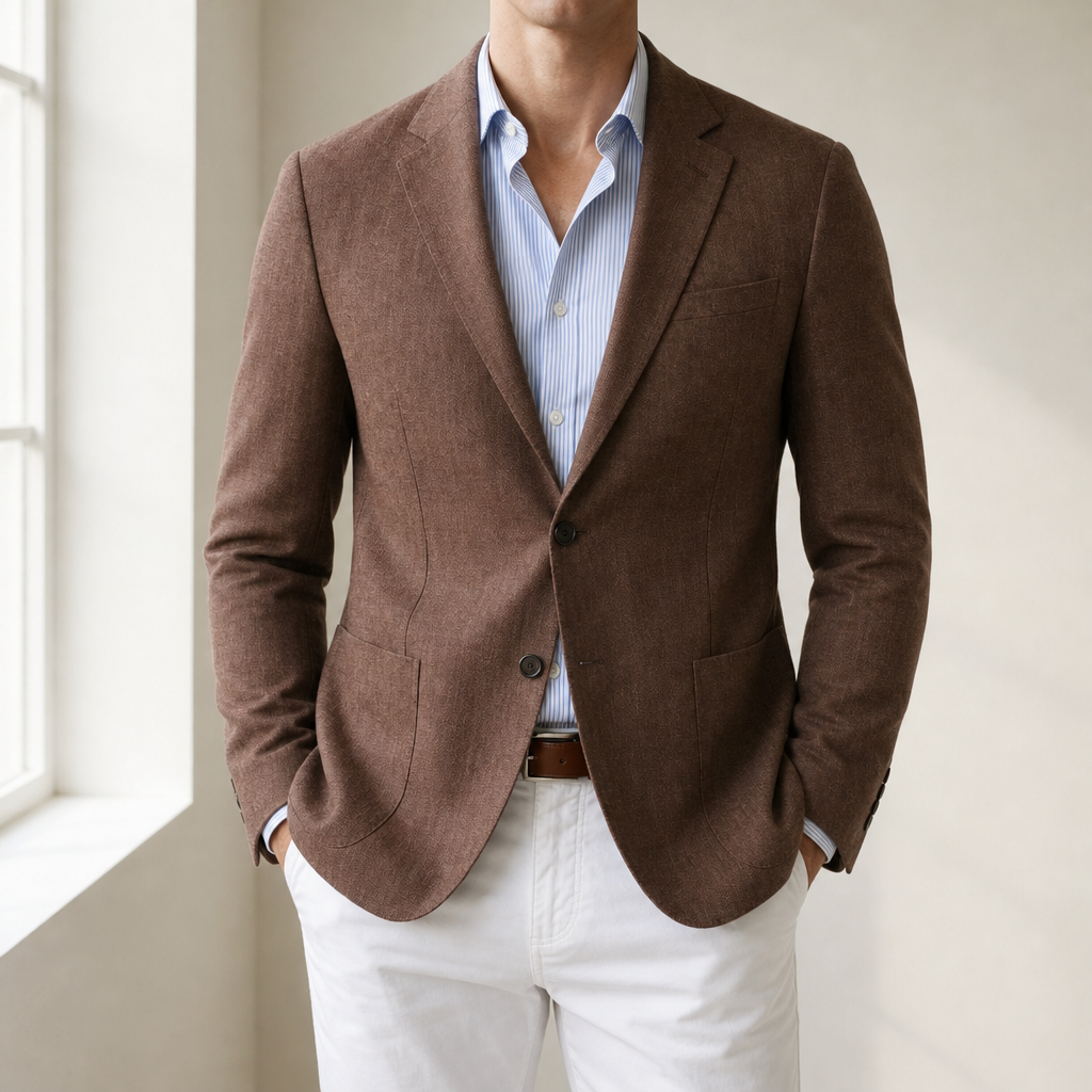 Mougins Linen Tailored Blazer in Brown