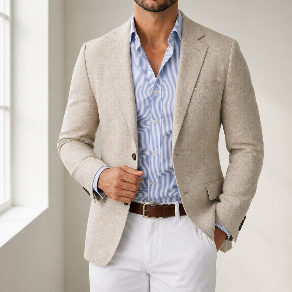 Mougins Linen Tailored Blazer in Beige