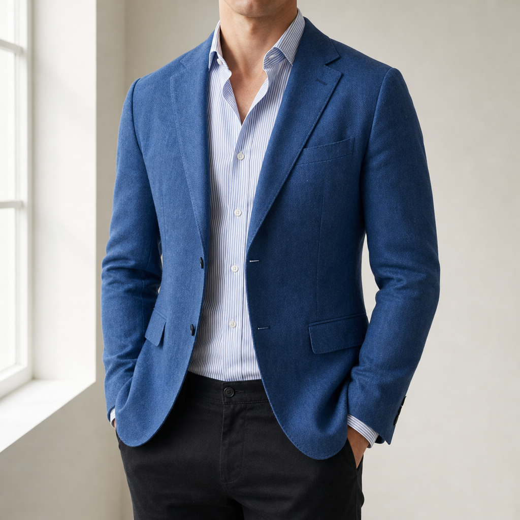 Mougins Linen Tailored Blazer in Blue