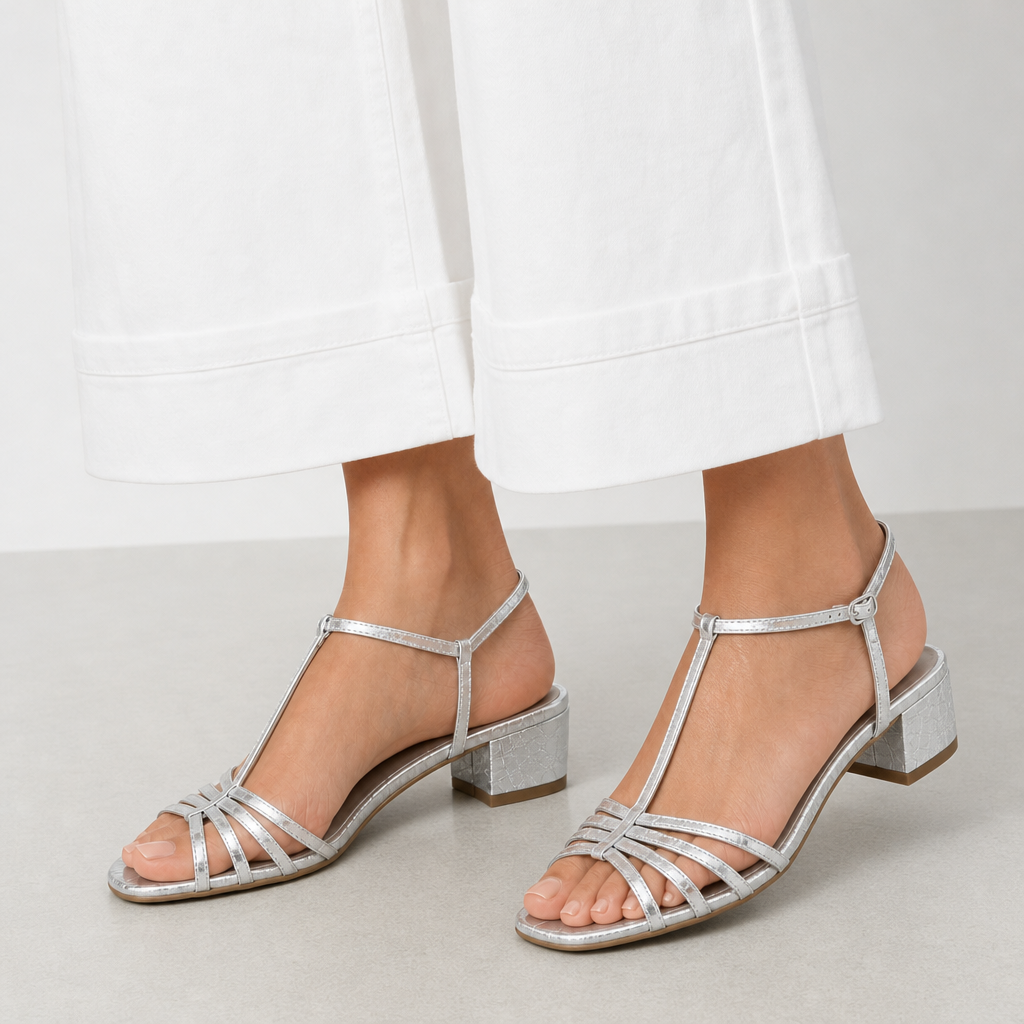 Narbonne Orthopedic Gold T-Strap Sandals in Silver