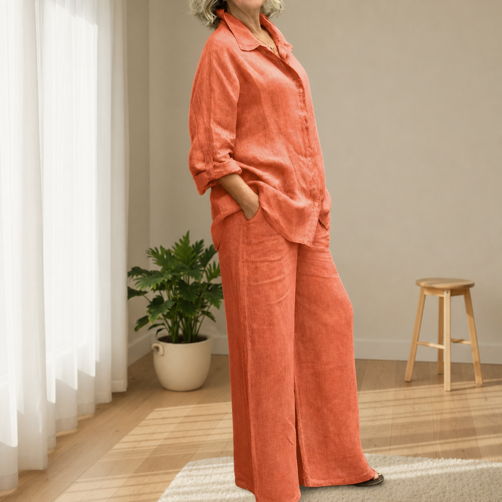 Nazare Linen Two-Piece Set in Orange
