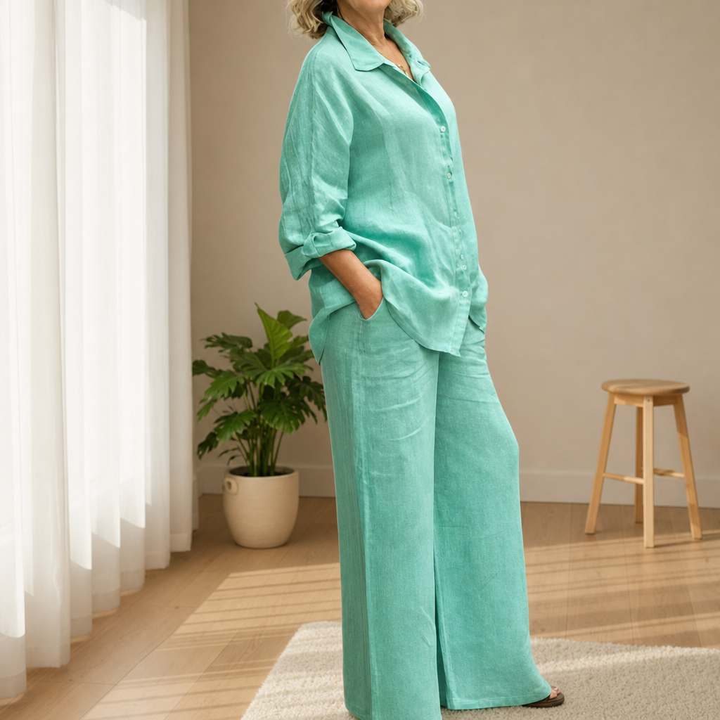 Nazare Linen Two-Piece Set in Light Green