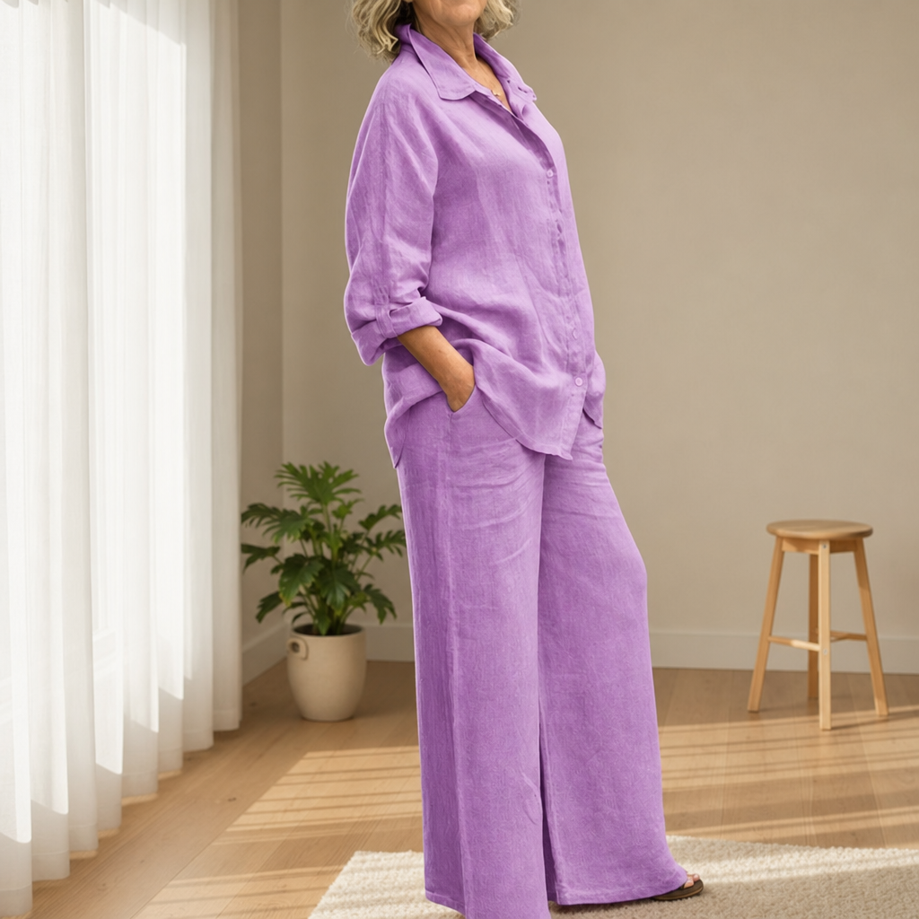 Nazare Linen Two-Piece Set in Purple