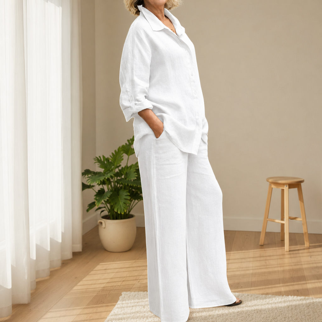 Nazare Linen Two-Piece Set in White
