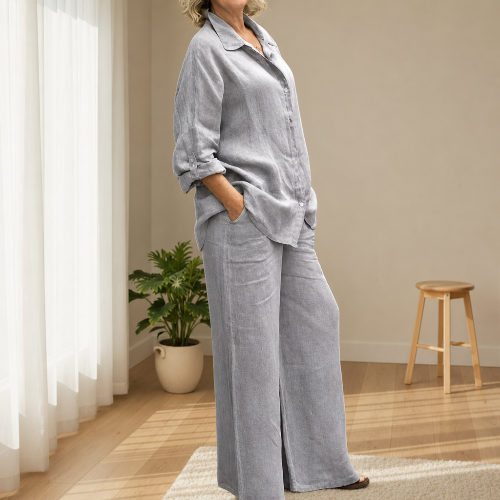 Nazare Linen Two-Piece Set in Gray
