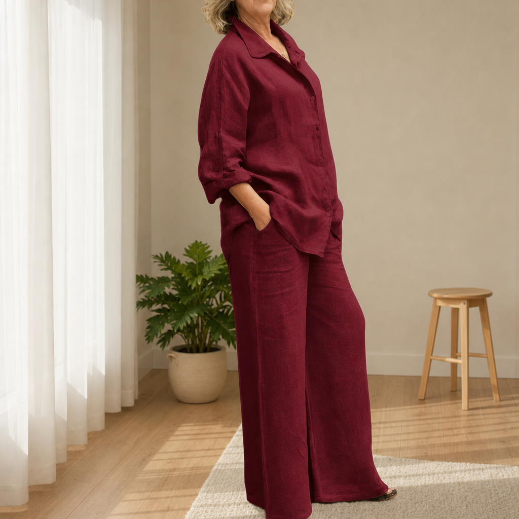 Nazare Linen Two-Piece Set in Burgundy