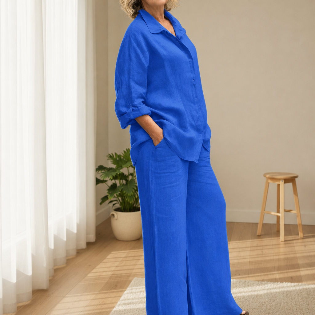 Nazare Linen Two-Piece Set in Royal Blue