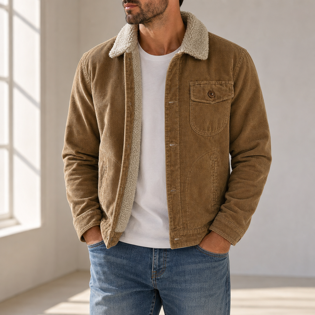 Nimes Sherpa Lined Corduroy Jacket in Coffee