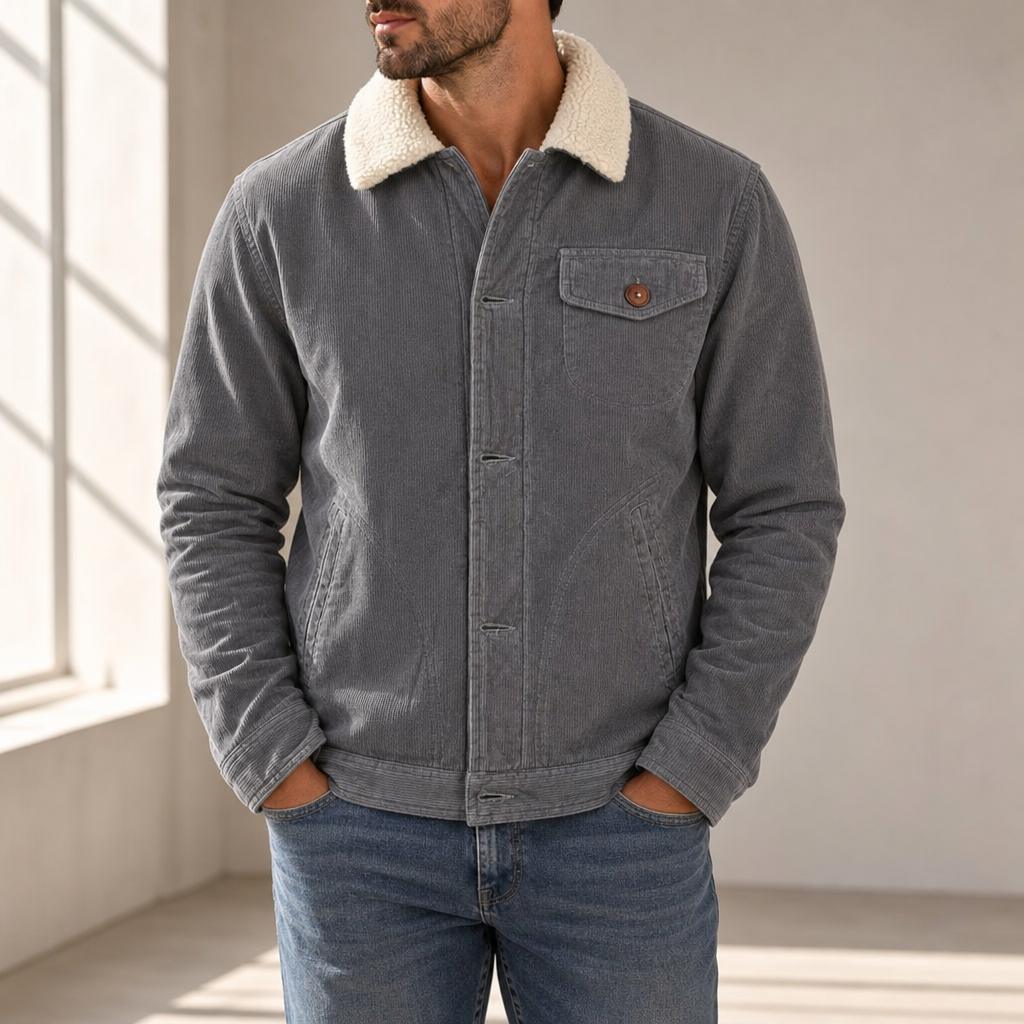 Nimes Sherpa Lined Corduroy Jacket in Gray