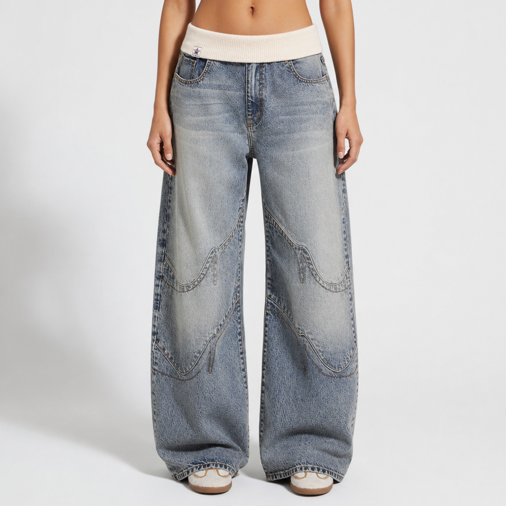 Nisyros Baggy Wide-Leg Jeans in Gray