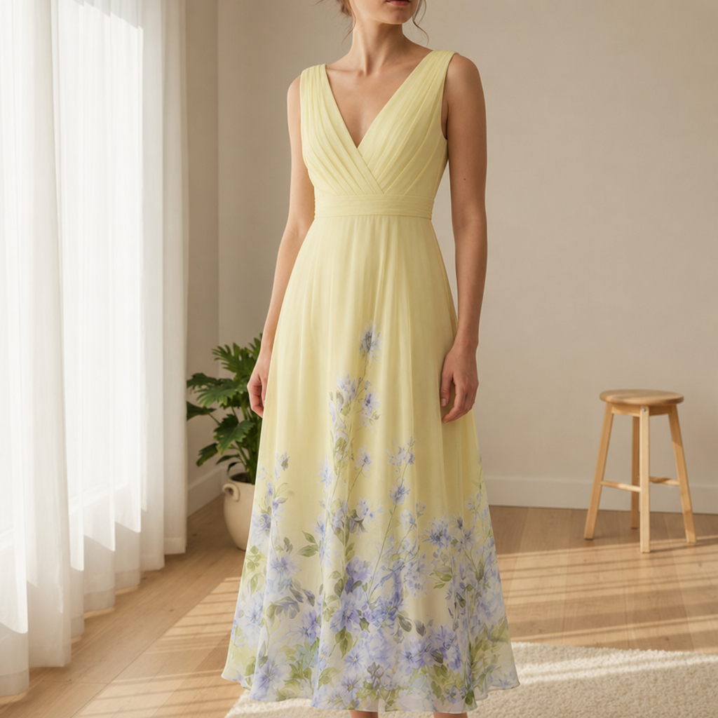 Noto Floral Chiffon Maxi Dress in Yellow