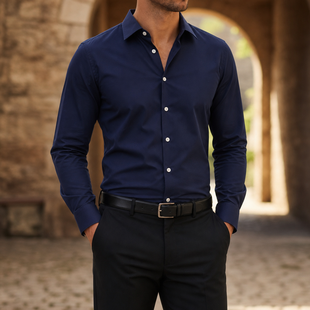 Otranto Slim Fit Dress Shirt in Navy