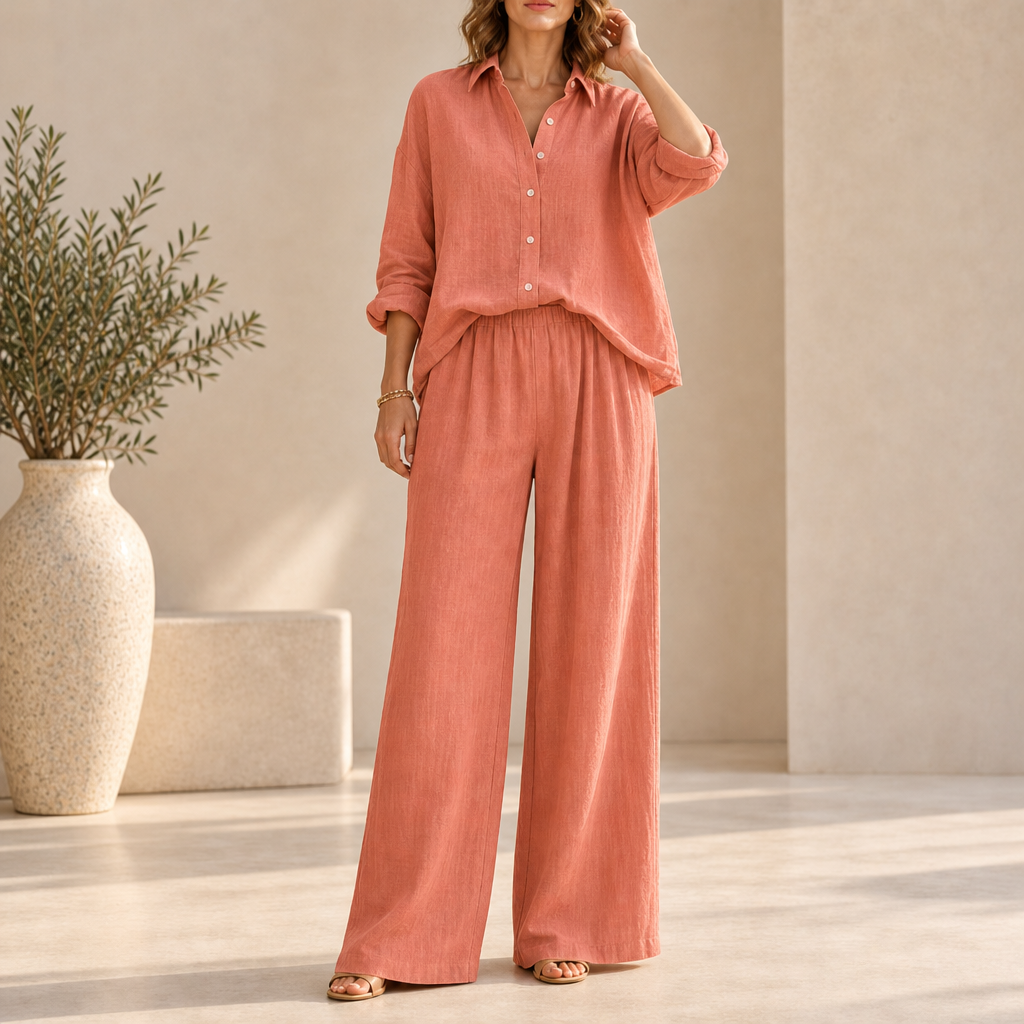 Oviedo Linen Button-Up Co-ord Set in Orange